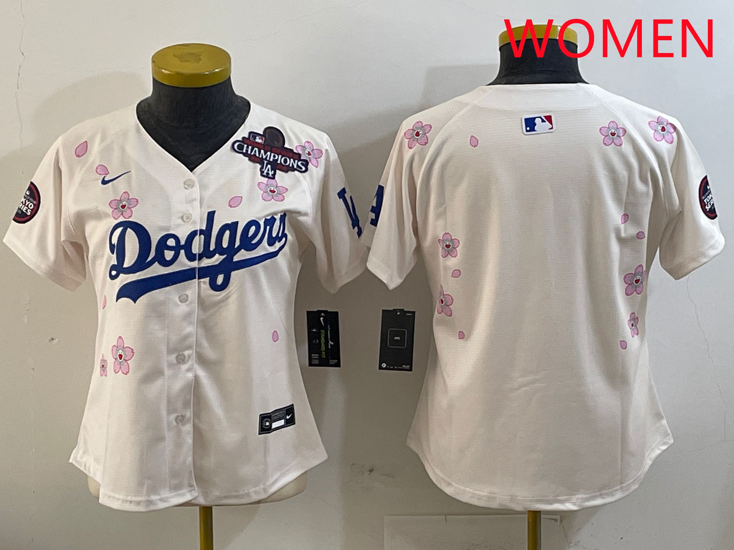 Women Los Angeles Dodgers Blank Cream Sakura Edition 2025 Nike MLB Jersey style 2->women mlb jersey->Women Jersey